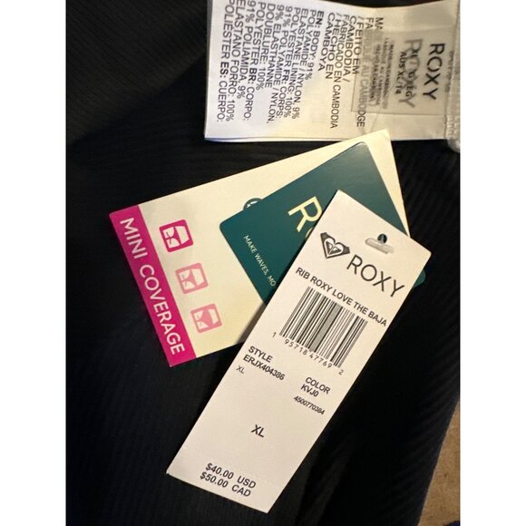 Roxy Ribbed Black Bikini Set With XL High-Waist Bottoms & Large Triangle Tie Top - Picture 4 of 6